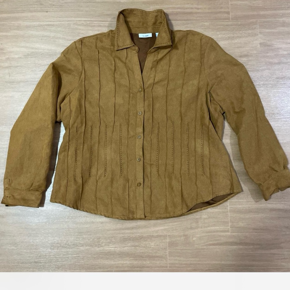 Vintage Ms. Lee Tan Faux Suede Button Down Shirt Size xl